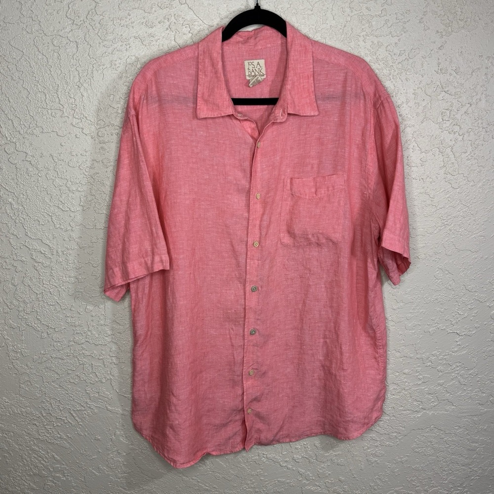 Jos. A. Bank Men's 100% Linen Short Sleeve Coral Button Down Shirt Size XL